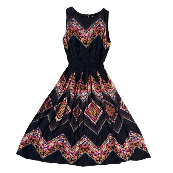 Tanvi Kedia Floral Sleeveless Embroidered‎ Multicolor Midi Dress Black Size 2 - Picture 4 of 13